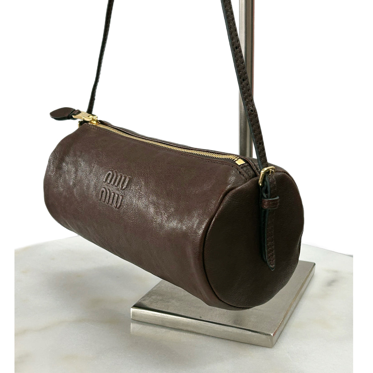 MIU MIU - Nappa Brown Leather Pouch Bag