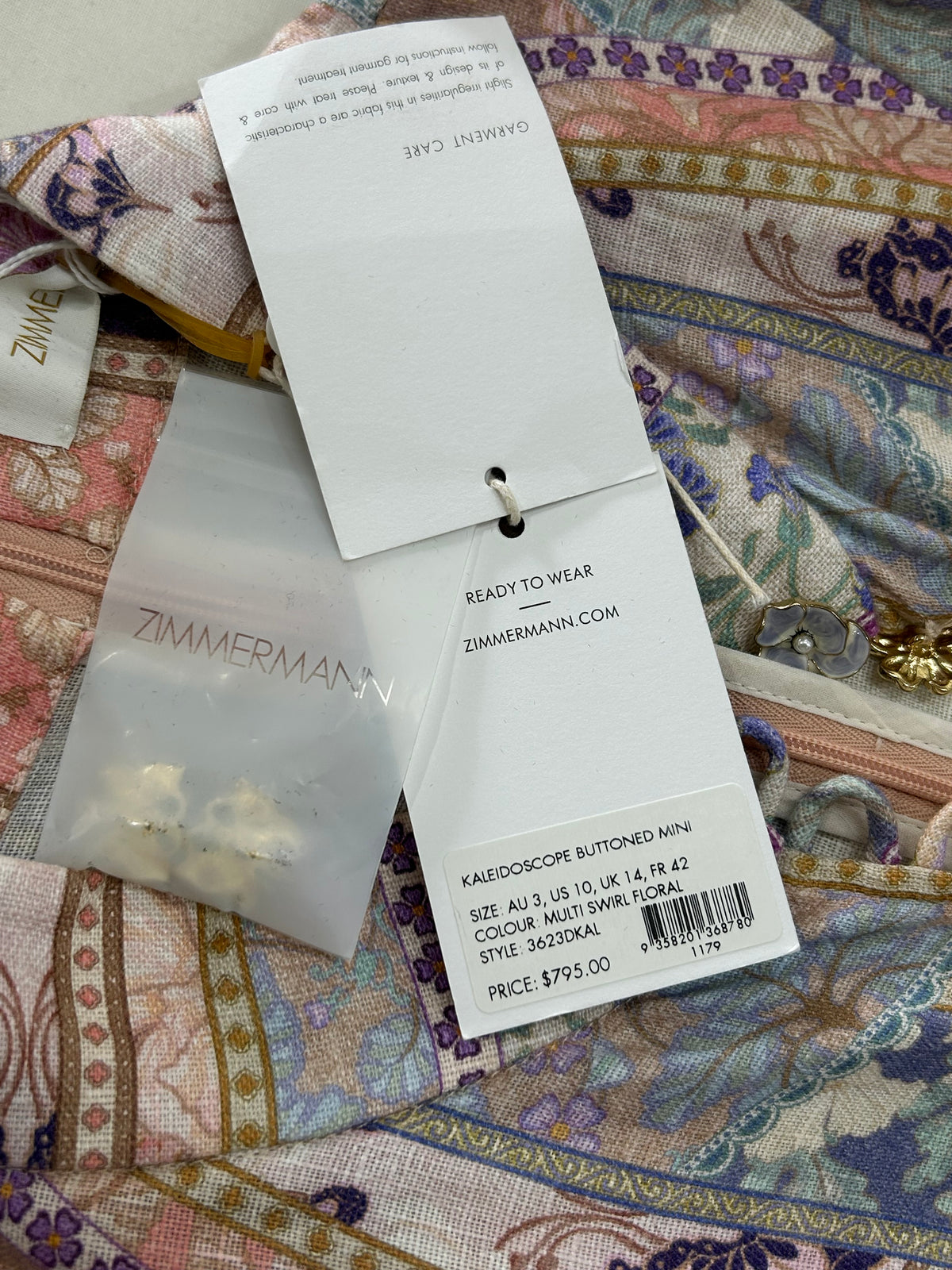 ZIMMERMANN - Kaleidoscope Buttoned Mini Dress Sz 3