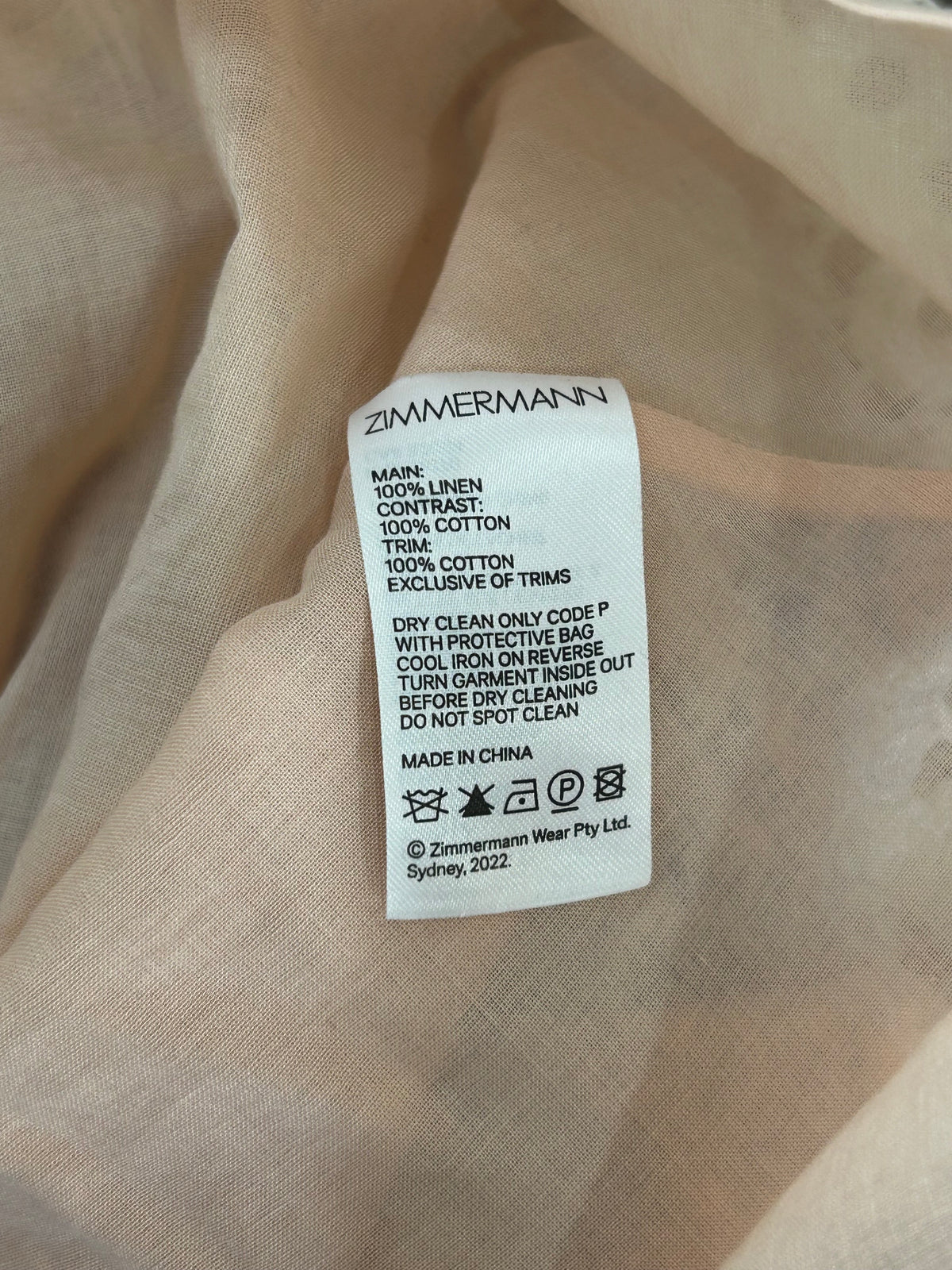 ZIMMERMANN - Devi Spliced Linen Mini Dress Sz 1