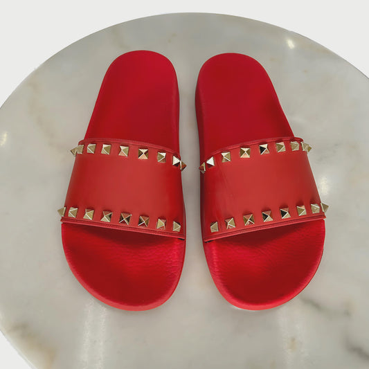 VALENTINO - Red Rockstud Pool Slides Sz 40