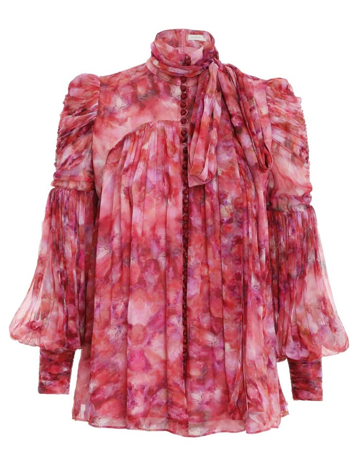 ZIMMERMANN - Garnet Kaleidoscope Tie Neck Blouse Sz 3