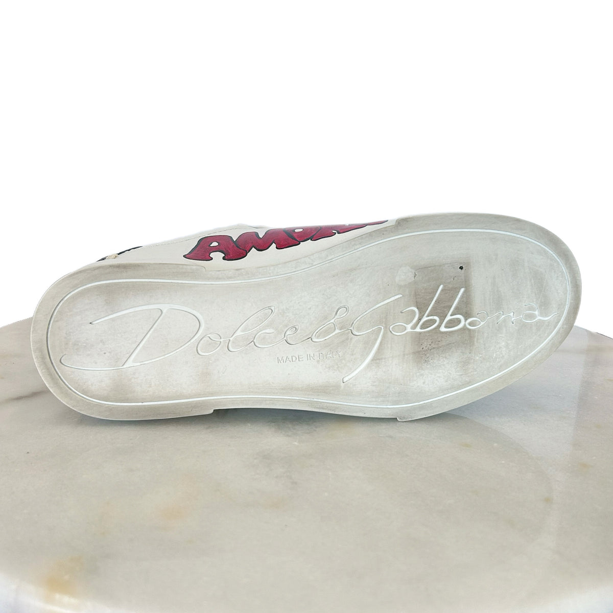 DOLCE & GABBANA - Portofino Embellished Leather Sneakers Sz 38