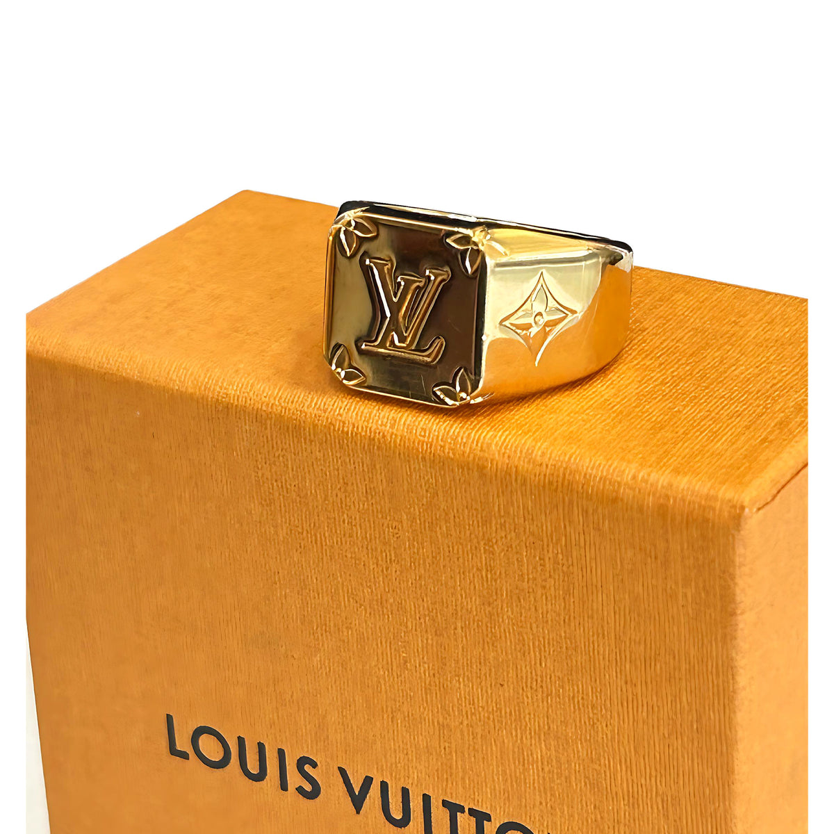 LOUIS VUITTON Monogram Signet Ring Sz M Open Vault Designer Consigners