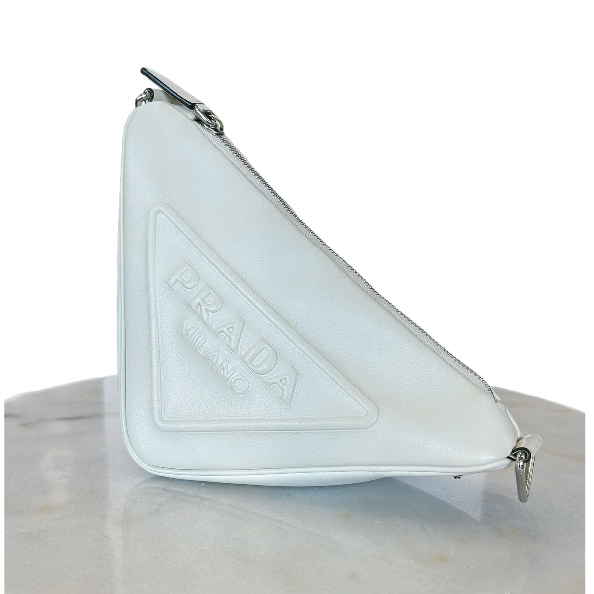 PRADA - White Leather Triangle Crossbody Bag