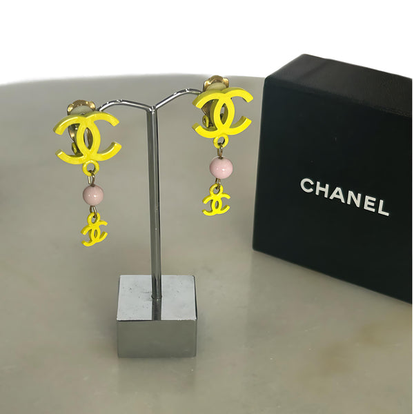 CHANEL - CC Logo & Pearl Drop Earrings