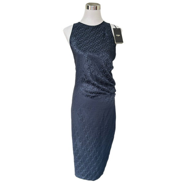 FENDI - Navy FF Jacquard Silk Dress Sz 38