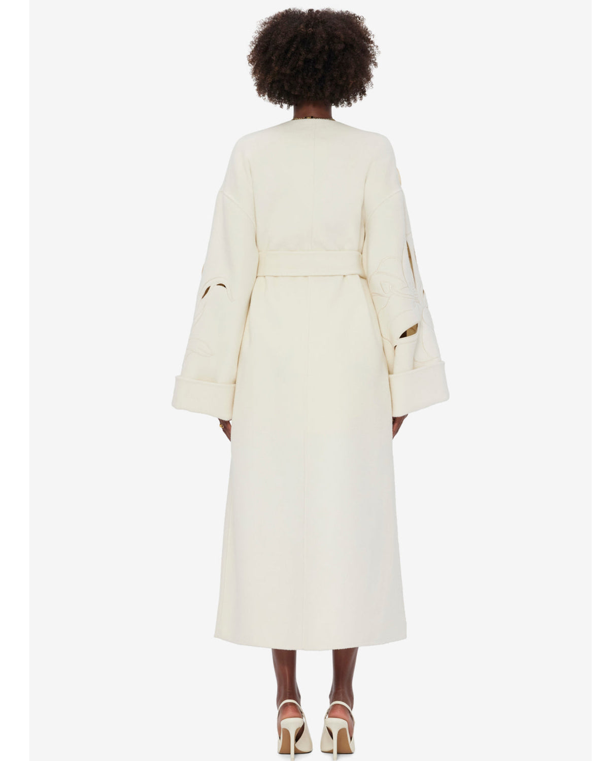 LEO LIN - Celestine Appliqué Wool Coat in Snow Sz S