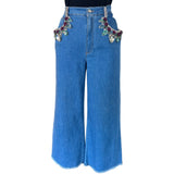 DOLCE & GABBANA - Embellished Cropped Wide Leg Jeans Sz IT 44