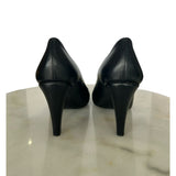 CHANEL - Black Leather Camellia Pumps Sz 38