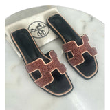 HERMÈS - Oran Sandals in Rose Nude & Rhinestone Sz 37
