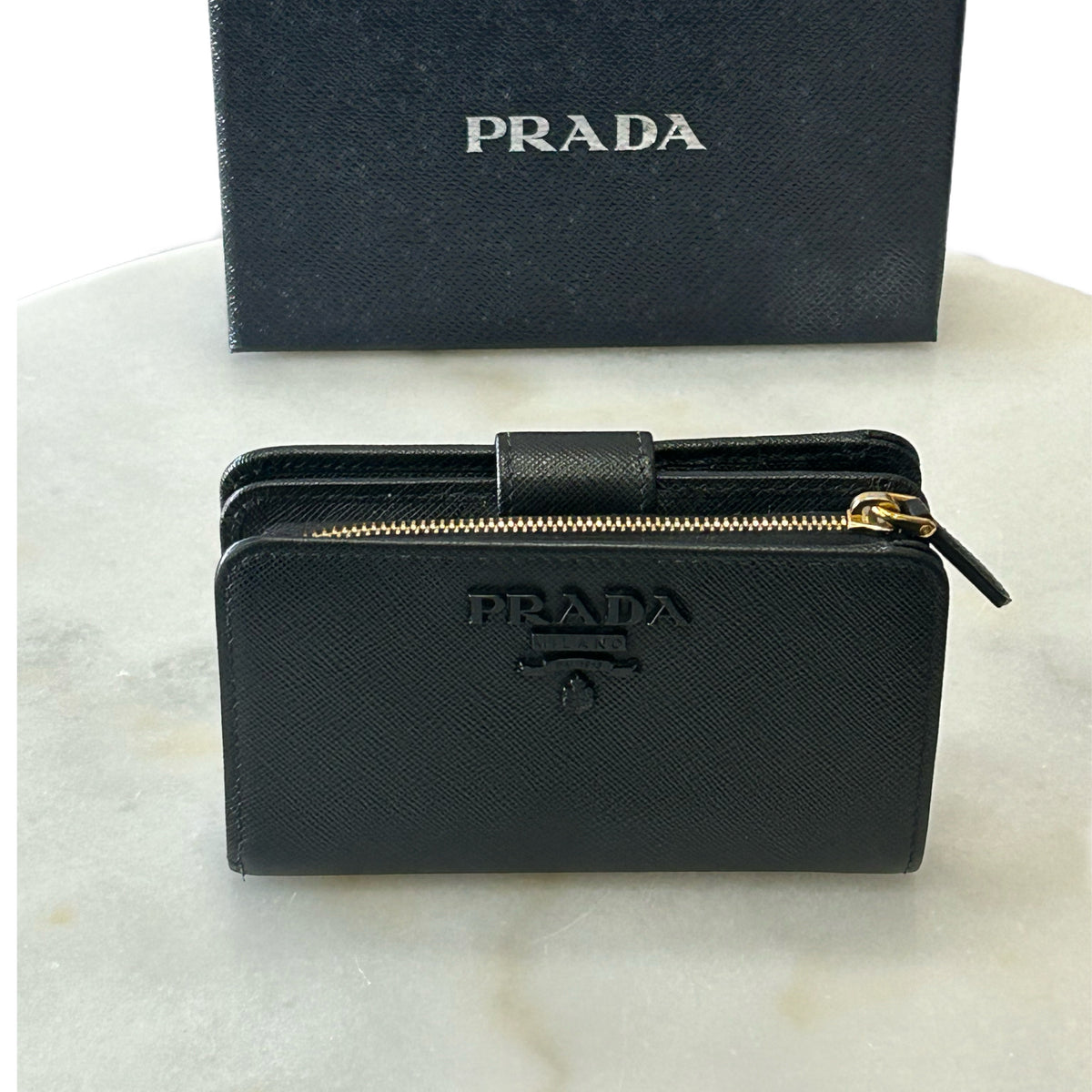 PRADA - Black Saffiano Compact Wallet