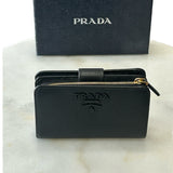 PRADA - Black Saffiano Compact Wallet