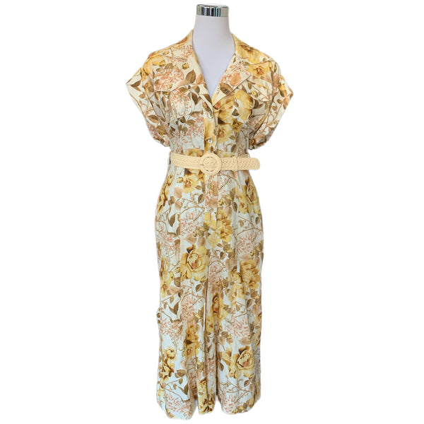 ZIMMERMANN - Rosa Roll Cuff Linen Jumpsuit Sz 1