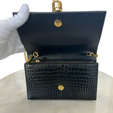 SAINT LAURENT - Kate Black Croc Embossed Tassel Bag