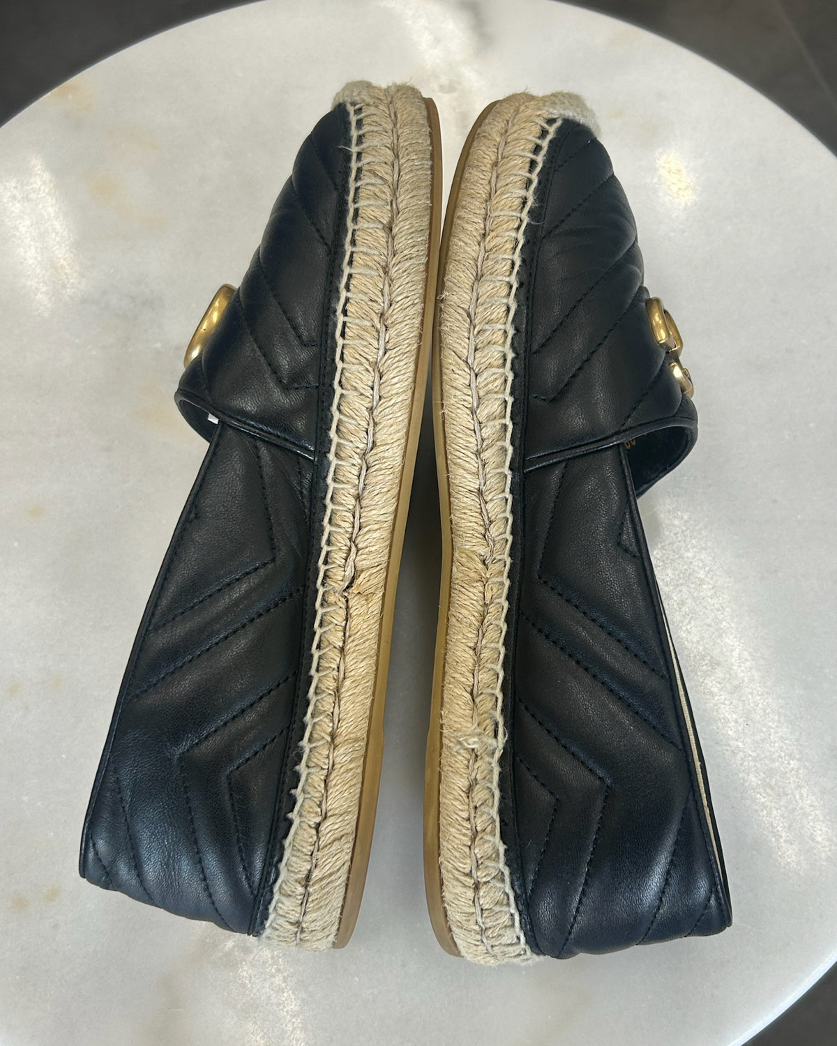 GUCCI - GG Marmont Black Leather Espadrilles Sz 39