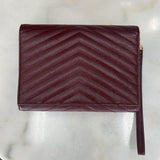 SAINT LAURENT - Cassandre Matelassé Burgundy Envelope Clutch Bag