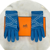 HERMÈS - Blue Leather Gloves Sz 7.5