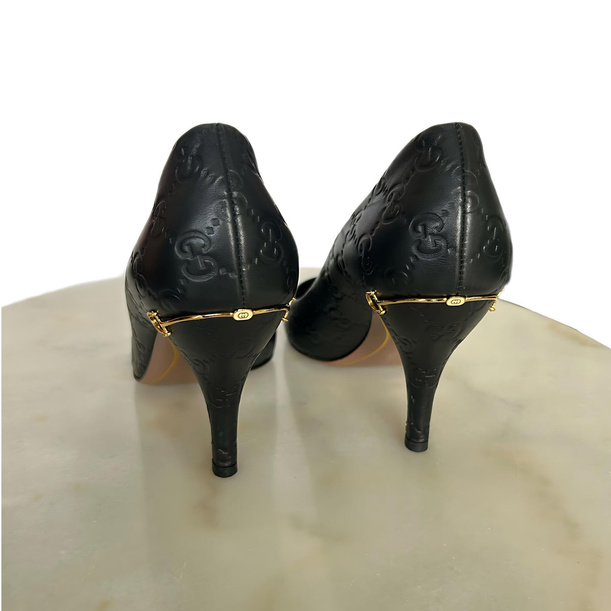 GUCCI - Black Guccisimma Horsebit Heels Sz 38