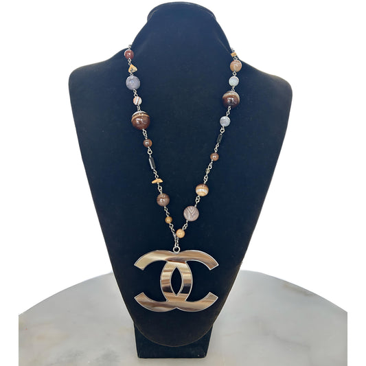 CHANEL - Multi-stone & Resin Oversized CC Pendant Necklace