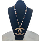 CHANEL - Multi-stone & Resin Oversized CC Pendant Necklace