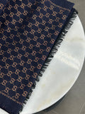 GUCCI - Navy & Gold GG Wool/Silk Scarf