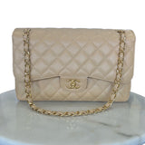 CHANEL - Classic Double Flap Jumbo Bag - Beige Caviar Leather