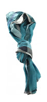BURBERRY - Turquoise Check Linen Long Scarf