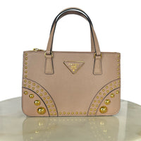 PRADA - Saffiano Leather Studded Double Zip Tote
