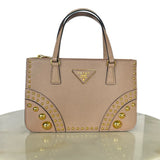 PRADA - Saffiano Leather Studded Double Zip Tote