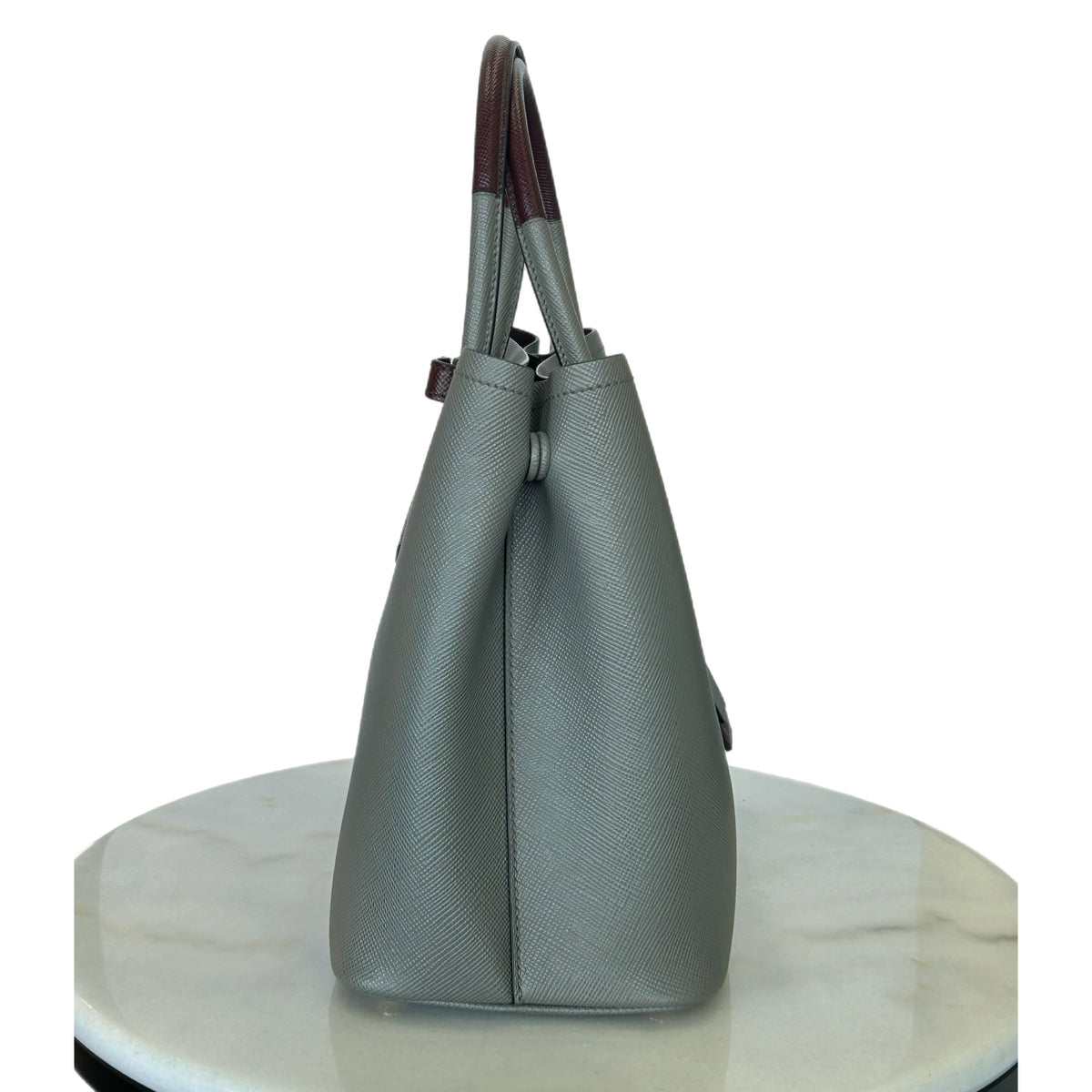 PRADA - Saffiano Double Bag / Grey & Burgundy