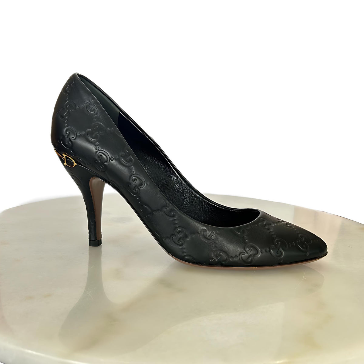 GUCCI - Black Guccisimma Horsebit Heels Sz 38
