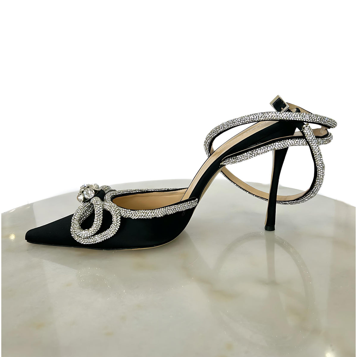 MACH & MACH - Double Bow Embellished Black Satin Pumps 41.5