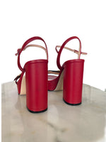 GUCCI - Red Leather GG Marmont Block Sandals Size EU 38