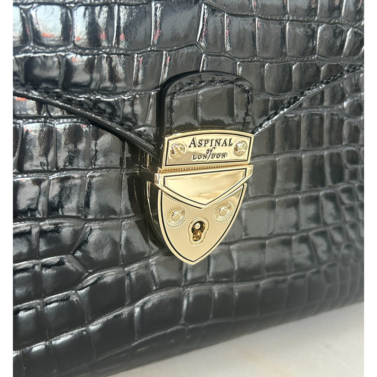 ASPINAL OF LONDON - Mayfair Black Patent Croc Bag