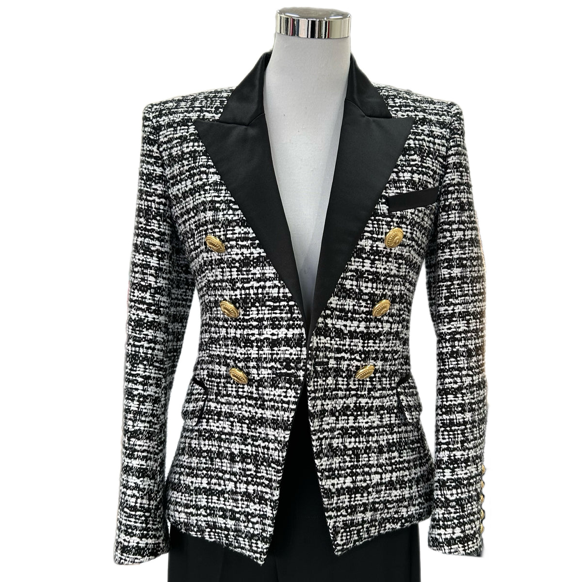 BALMAIN - Black and White Tweed Jacket Sz 40