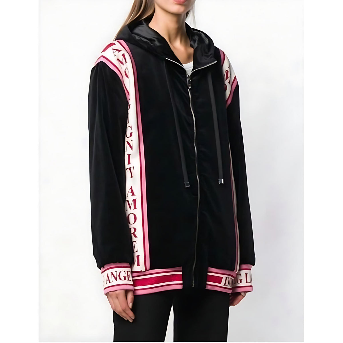 DOLCE & GABBANA - Velvet Hooded Jacket ‘Love Begets Love’ Sz IT 44