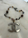 CHANEL - Multi-stone & Resin Oversized CC Pendant Necklace
