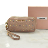 MIU MIU - Pink Leather Studded Double Zip pouch