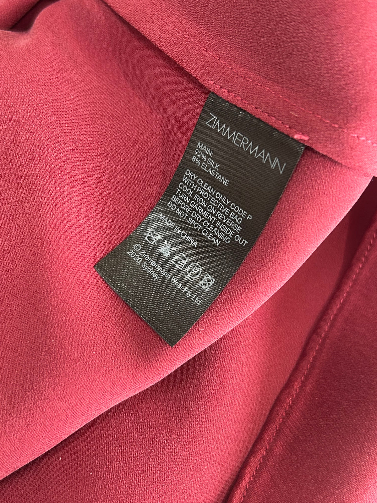 ZIMMERMANN - Silk Ruched Picnic Midi Dress Wine Red Sz 2
