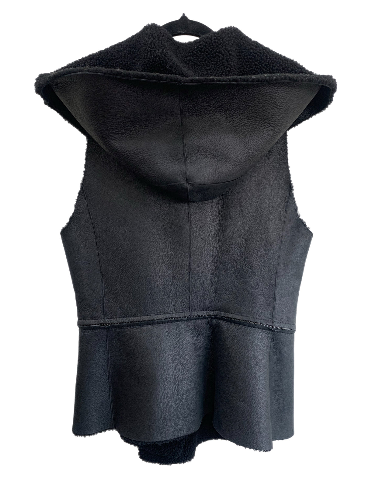 SCANLAN THEODORE - Black Shearling Hooded Vest & Detachable Hem Sz 10