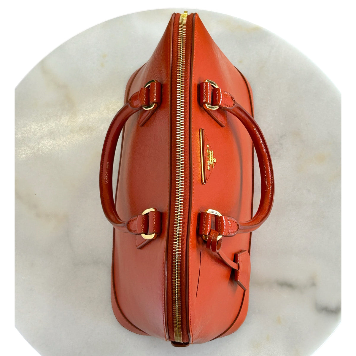 PRADA - Saffiano Orange Vernis Dome Bag