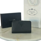 PRADA - Black Saffiano Compact Wallet