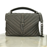 SAINT LAURENT - College Medium Bag - Grey Quilted Leather