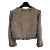 CHANEL - Brown & Black Tweed Fringe Jacket Sz 38