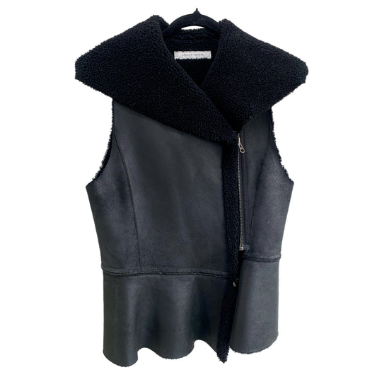 SCANLAN THEODORE - Black Shearling Hooded Vest & Detachable Hem Sz 10