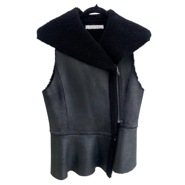 SCANLAN THEODORE - Black Shearling Hooded Vest & Detachable Hem Sz 10
