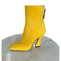 FENDI - Yellow Nubuck Leather Square Toe Ankle Boots Sz 38
