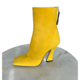 FENDI - Yellow Nubuck Leather Square Toe Ankle Boots Sz 38