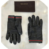 GUCCI - Black Leather ‘Web’ Gloves