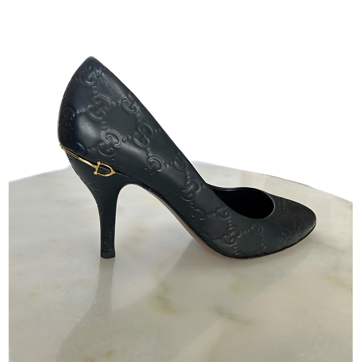 GUCCI - Black Guccisimma Horsebit Heels Sz 38